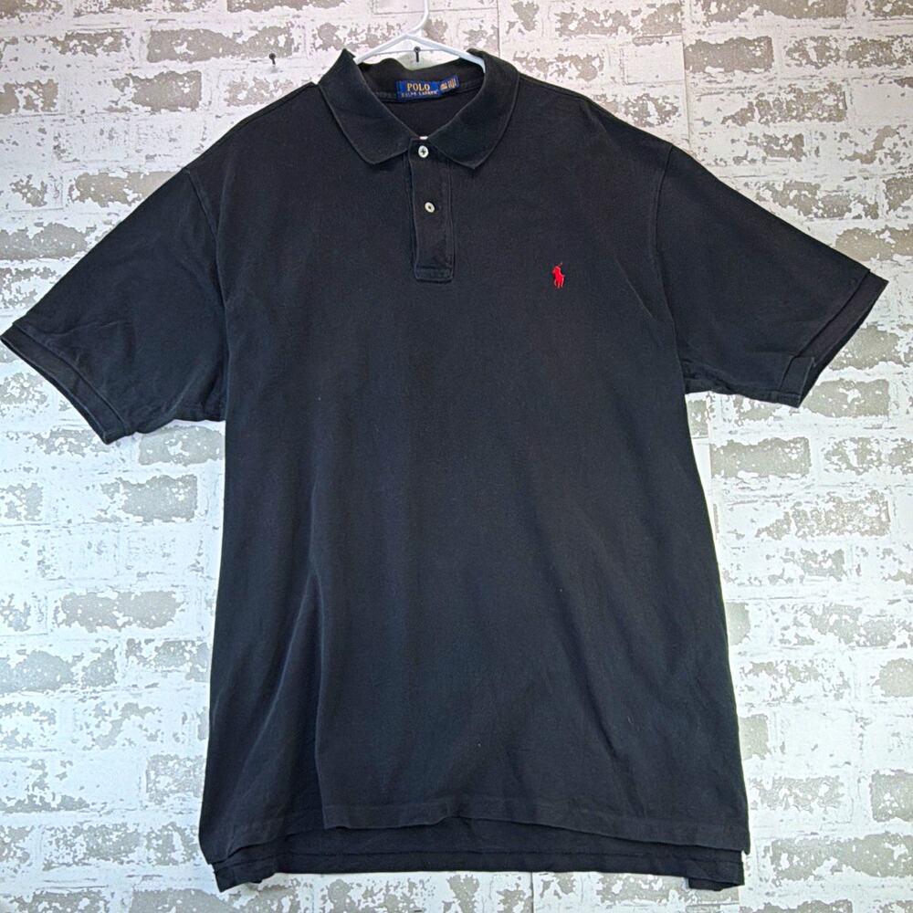 Polo Ralph Lauren Polo Shirt Men's 2XLT Black Short Sleeve Solid Logo Button